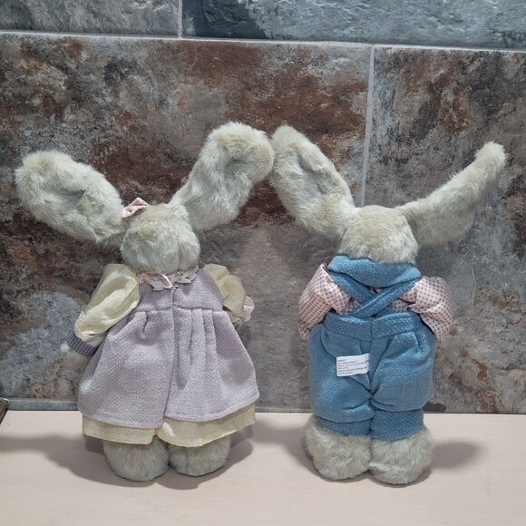 Vintage Plush Boy Girl Bunny Rabbits Easter Decor Stuffed Animal - Picture 2 of 11